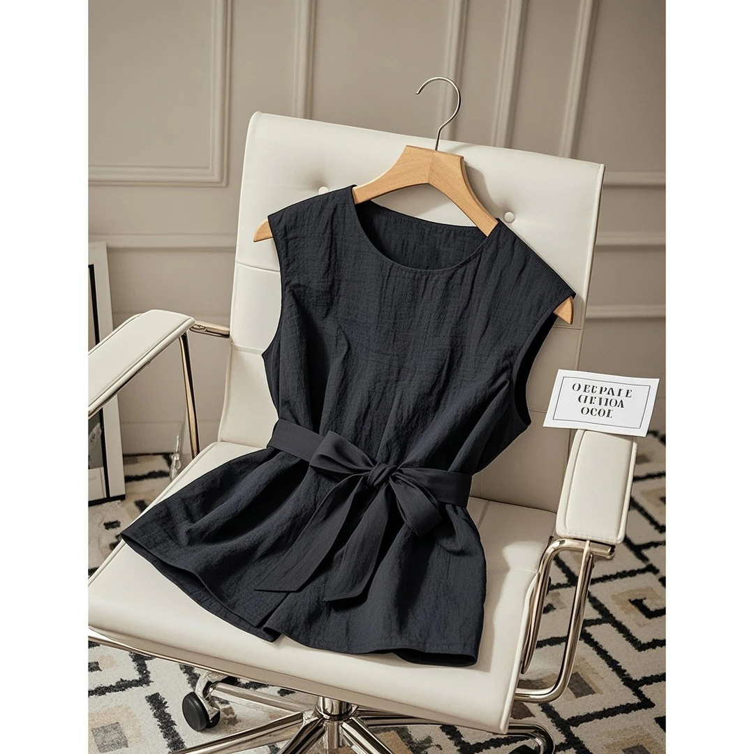 2025年夏季新款韩版气质独特系带显瘦无袖背心女休闲时尚百搭上衣