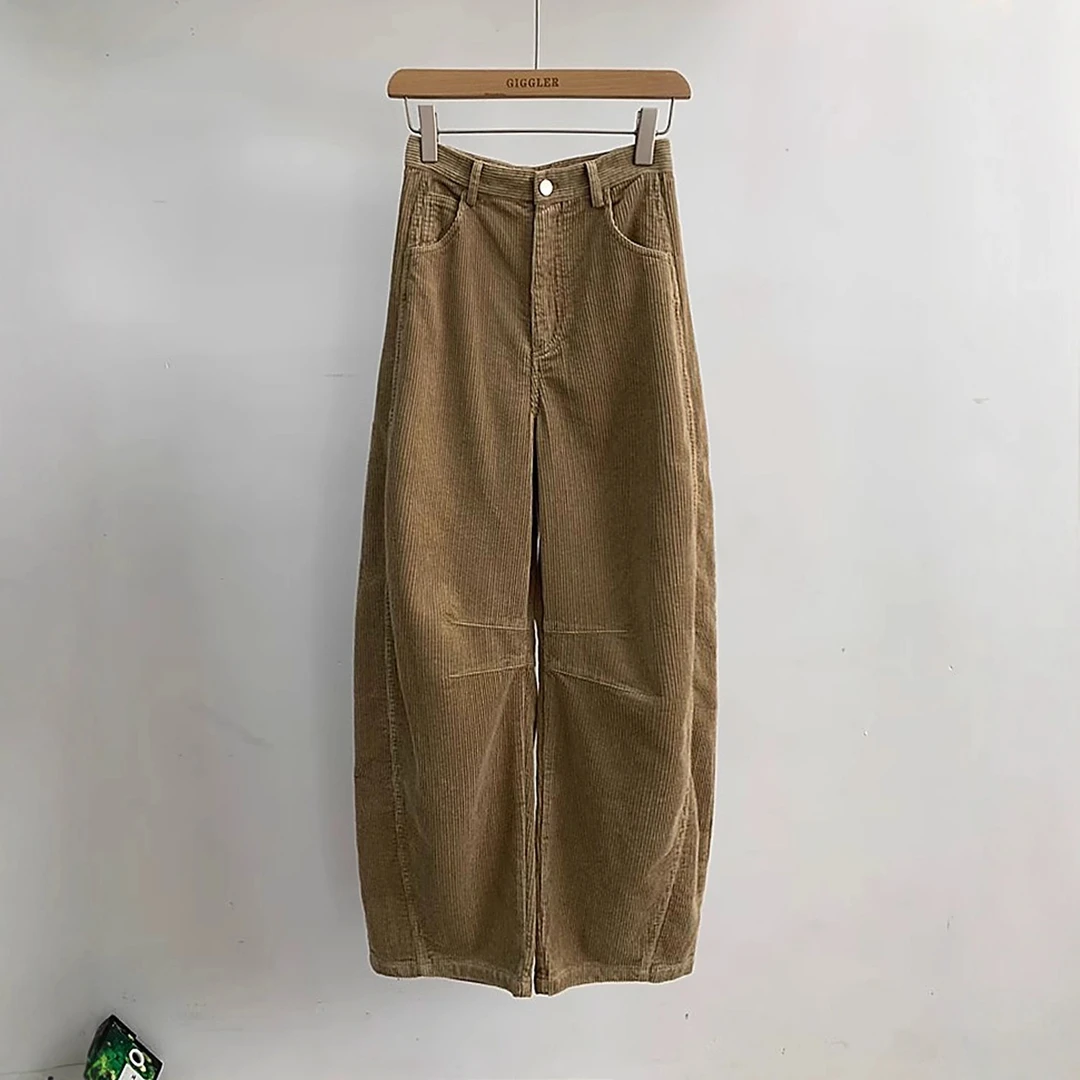 灯芯绒弯刀休闲裤大码女秋冬韩系松弛感宽松慵懒风香蕉镰刀裤长裤