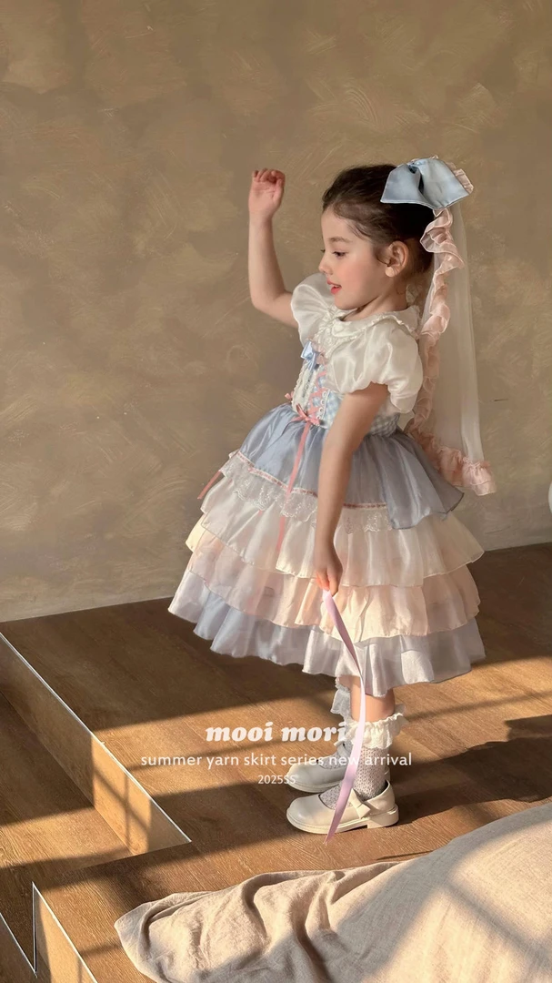 Mooimori 茉莉岛2025夏装田园风公主碎花连衣裙子生日礼服送发饰