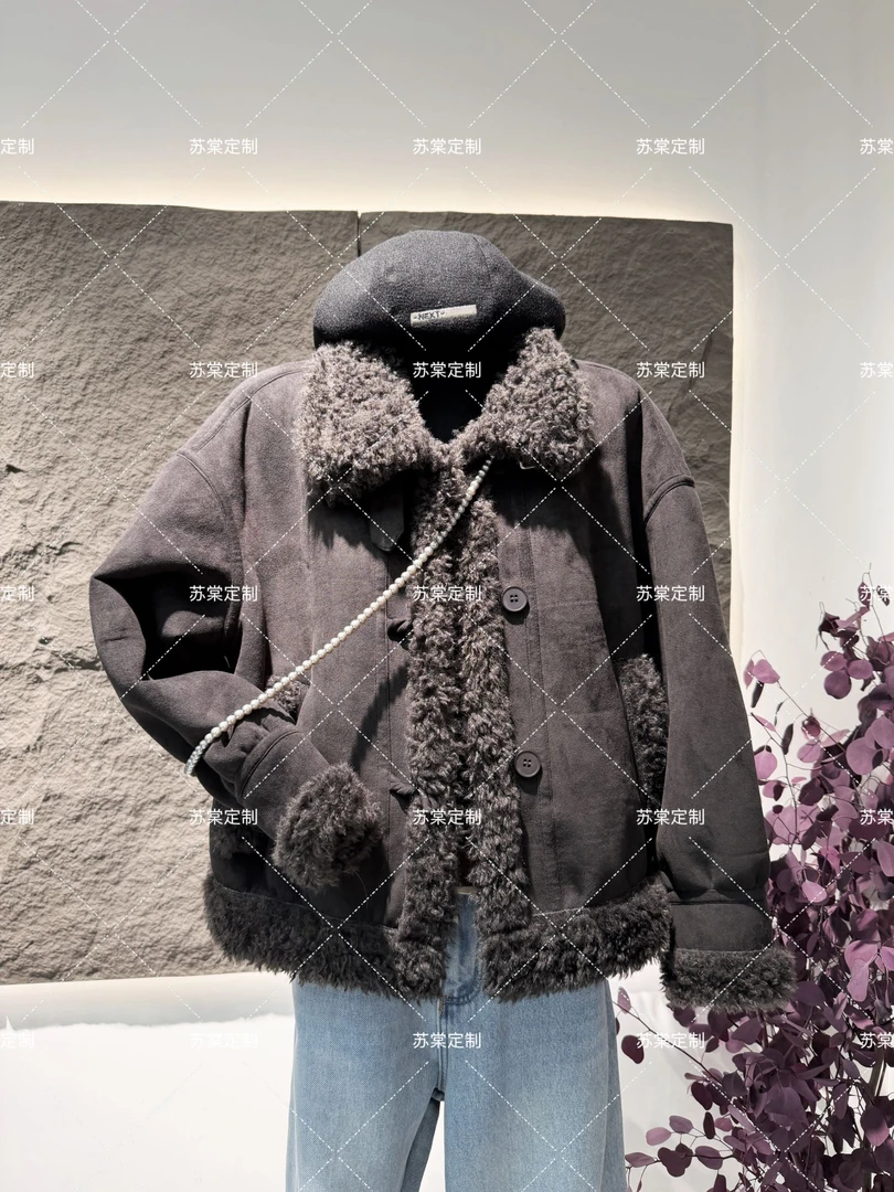 苏棠专属-短款时尚加绒加厚轻职风立领加厚上衣冬季保暖外套
