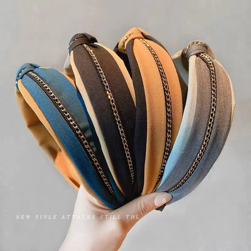 发箍女洗脸百搭简约压发宽边头箍韩国网红外出防滑链条打结发头饰