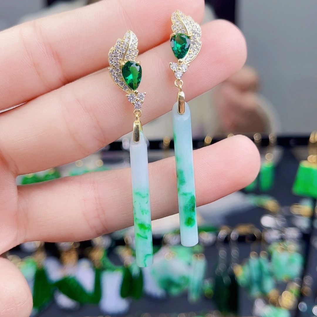 翡翠银S925镶嵌耳饰饰品