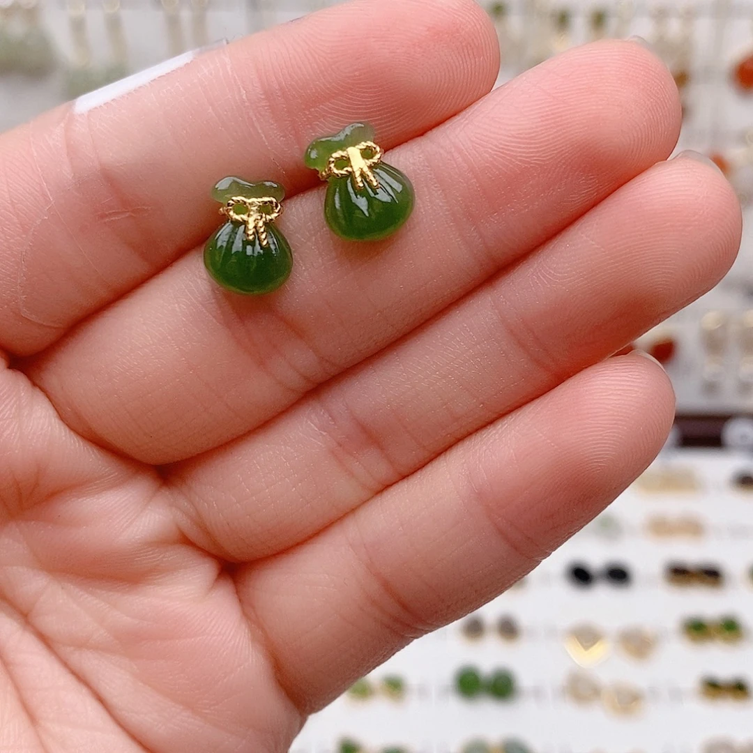 和田玉银S925镶嵌耳饰