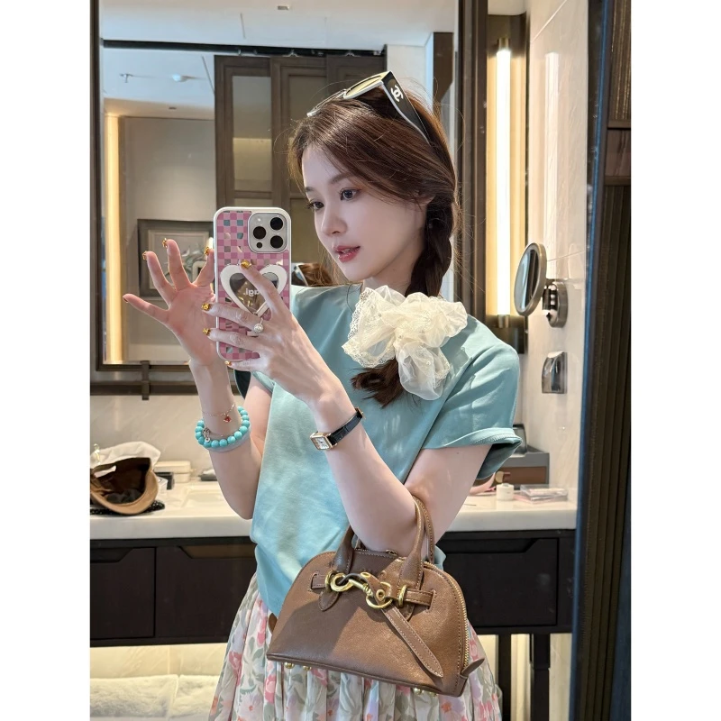 【百搭纯色T恤】夏季时尚百搭通勤风多巴胺纯色T恤-DX2025222