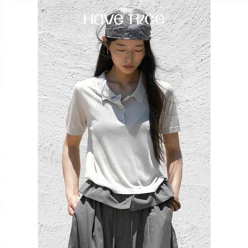 【亚麻polo衫】HAVERICE饭馆 薄纱日记 微透感夏秋叠穿灰色Polo衫