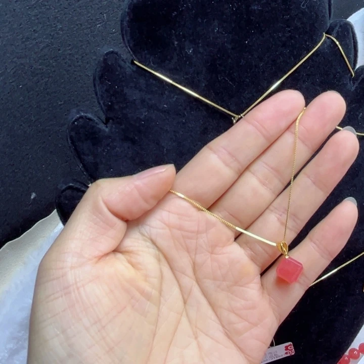 菱锰矿（红纹石）18K金镶嵌手串吊坠