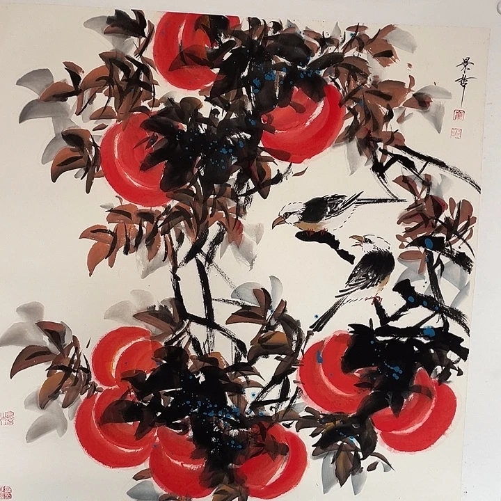 圆形崔老师斗方柿子