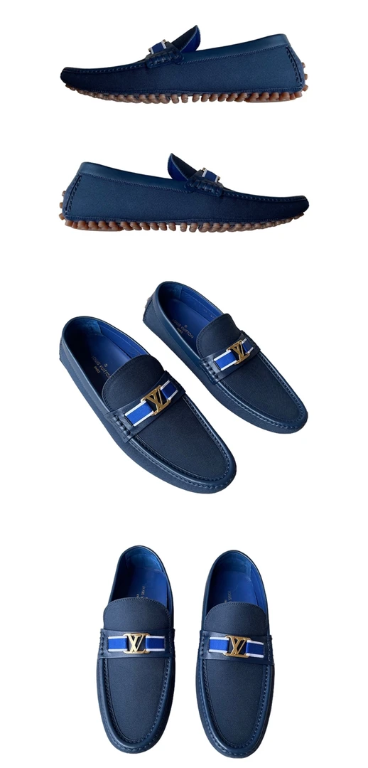 未使用 LouisVuitton/路易威登 深蓝色牛仔金色logo豆豆鞋114661
