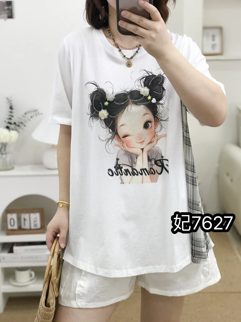 {莹莹推荐}大码女装夏季格子印花雪纺拼接7627
