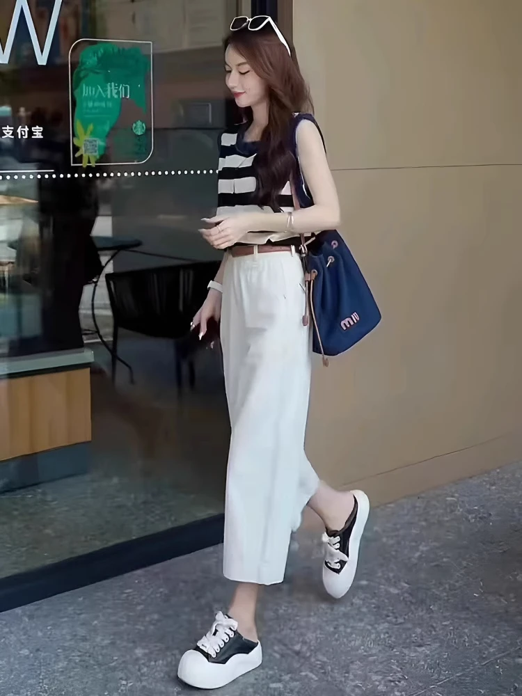 2025夏季新款气质网红爆款小香风无袖背心休闲裤盐系轻熟两件套装
