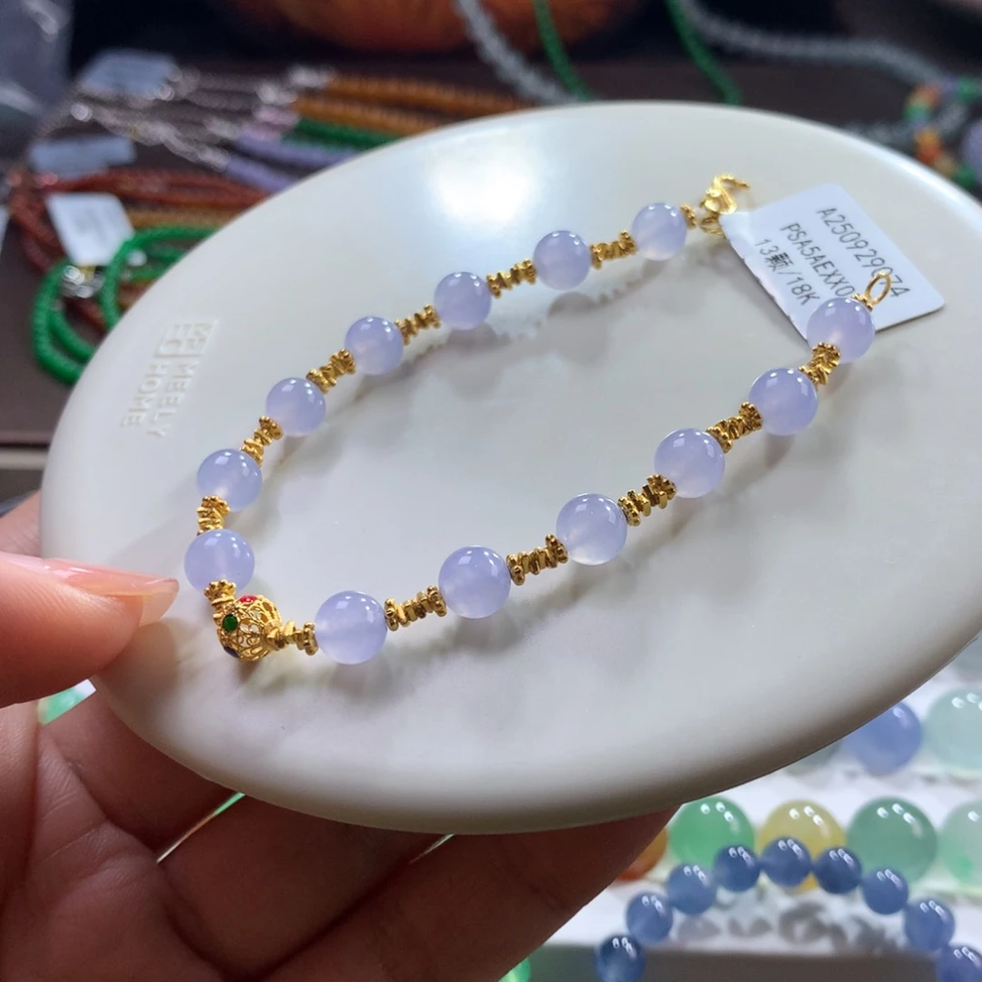 翡翠未镶嵌手链！金玉满堂冰粉紫卡6.5