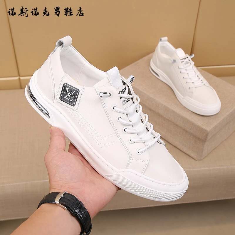 头层牛皮男鞋轻奢高级感男士春秋季真皮透气休闲板鞋一脚蹬小白鞋