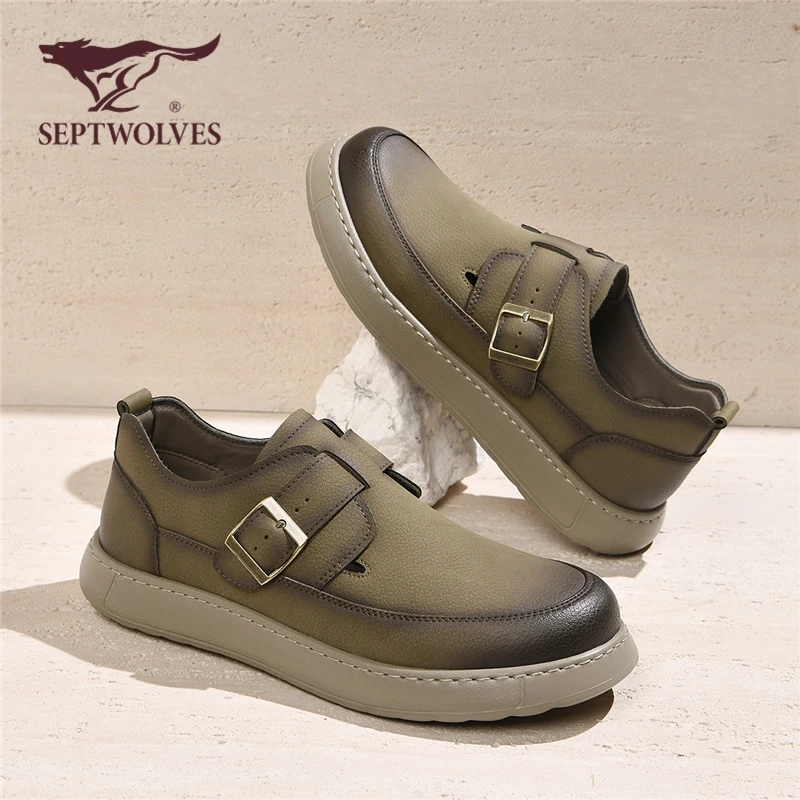 七匹狼男鞋秋季休闲皮鞋男轻便百搭复古工装板鞋一脚蹬通勤乐福鞋