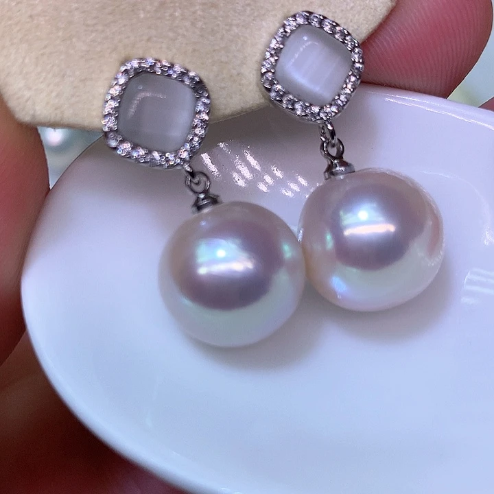 银S925镶嵌耳饰淡水珍珠