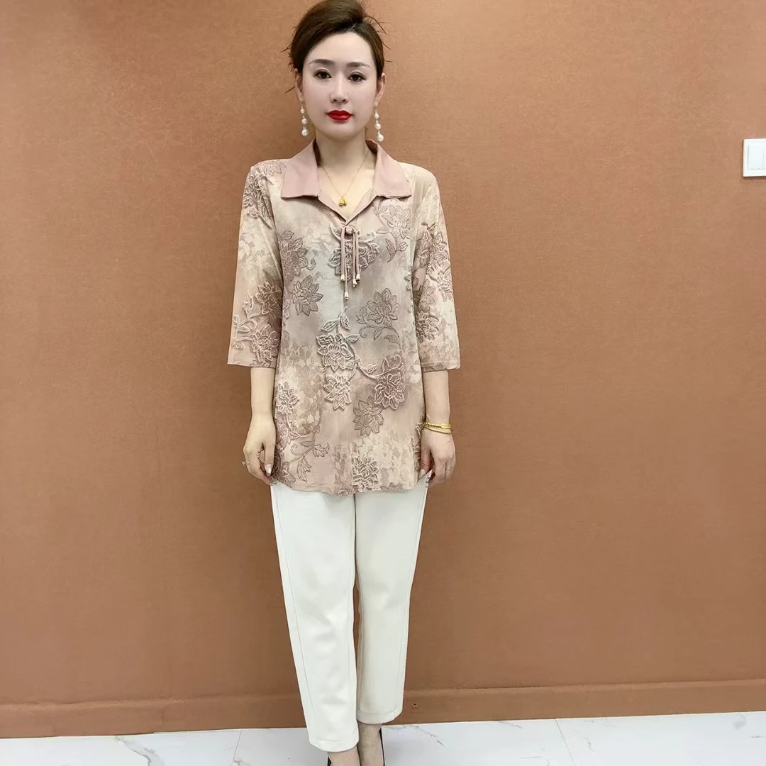 妈妈装大码短袖T恤透气有弹力