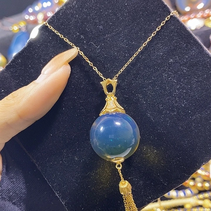 蓝珀银S925镶嵌珠宝奇石墨西哥蓝珀吊坠20