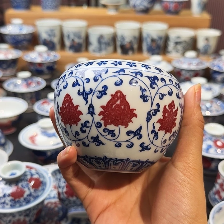 缠枝莲风水缸水洗手绘