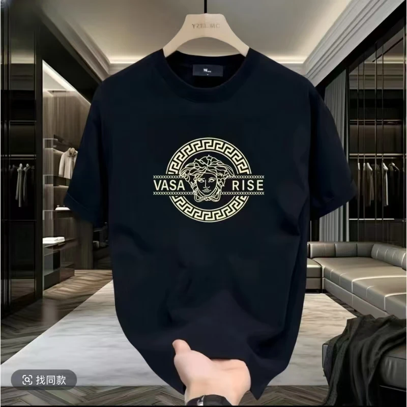 春夏爆款时尚休闲百搭潮流男女同款圆领半袖打底简约印花-复合