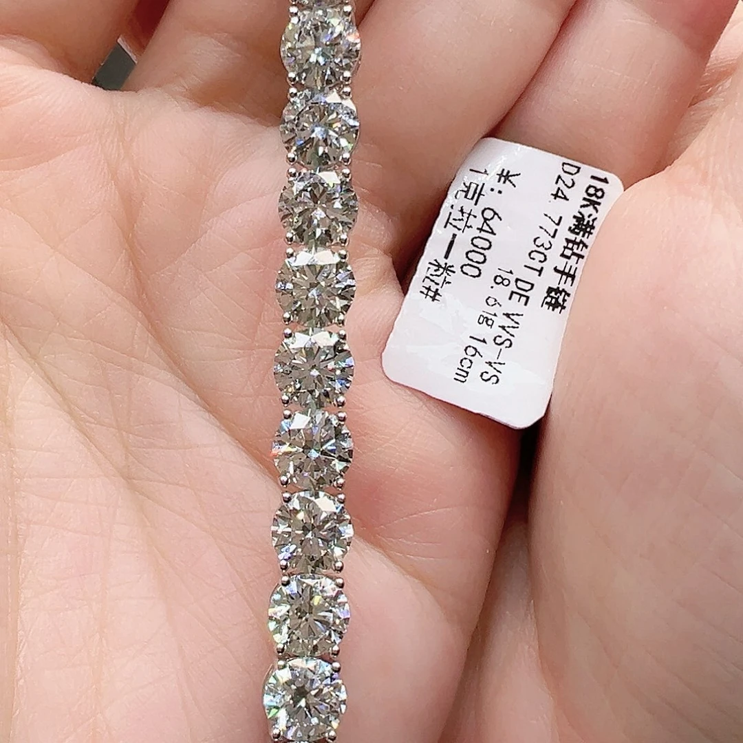 实验室培育钻石套链18K金镶嵌单颗1克拉，网球款手链
