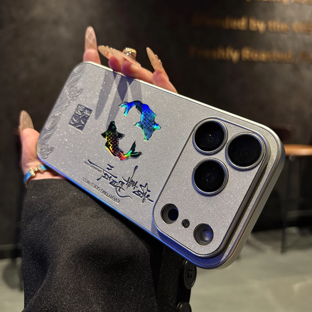 《锦鲤双鱼》新中式适用于17promax苹果手机壳16promax高级感手机壳