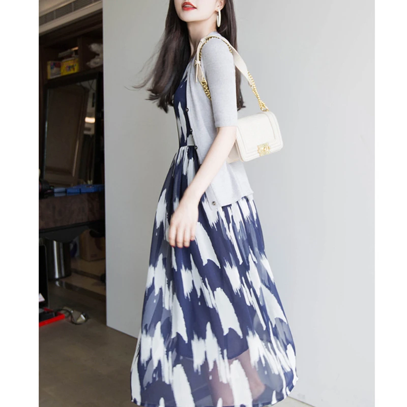 连衣裙气质收腰法式复古显瘦背心中长裙0081