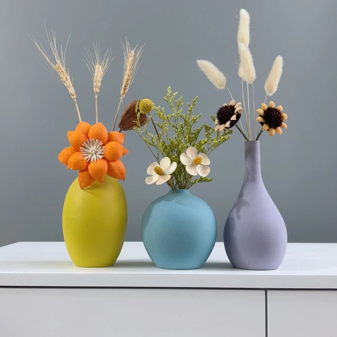 摆件陶瓷小花瓶摆件含花总高约20-30cm