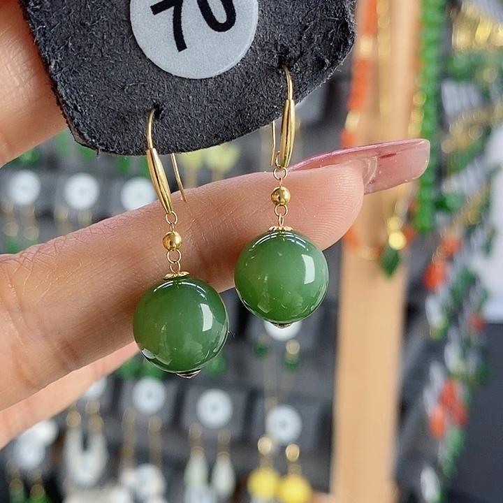 和田玉耳饰18K金镶嵌