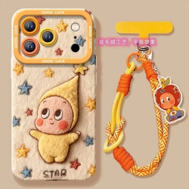 动漫星星人挂绳适用iphone17Promax/16手机壳苹果14/13平面12防摔