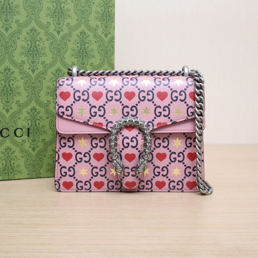 95新 GUCCI/古驰 【娇活动】酒神 20 爱心星星印花 皮革C 196476