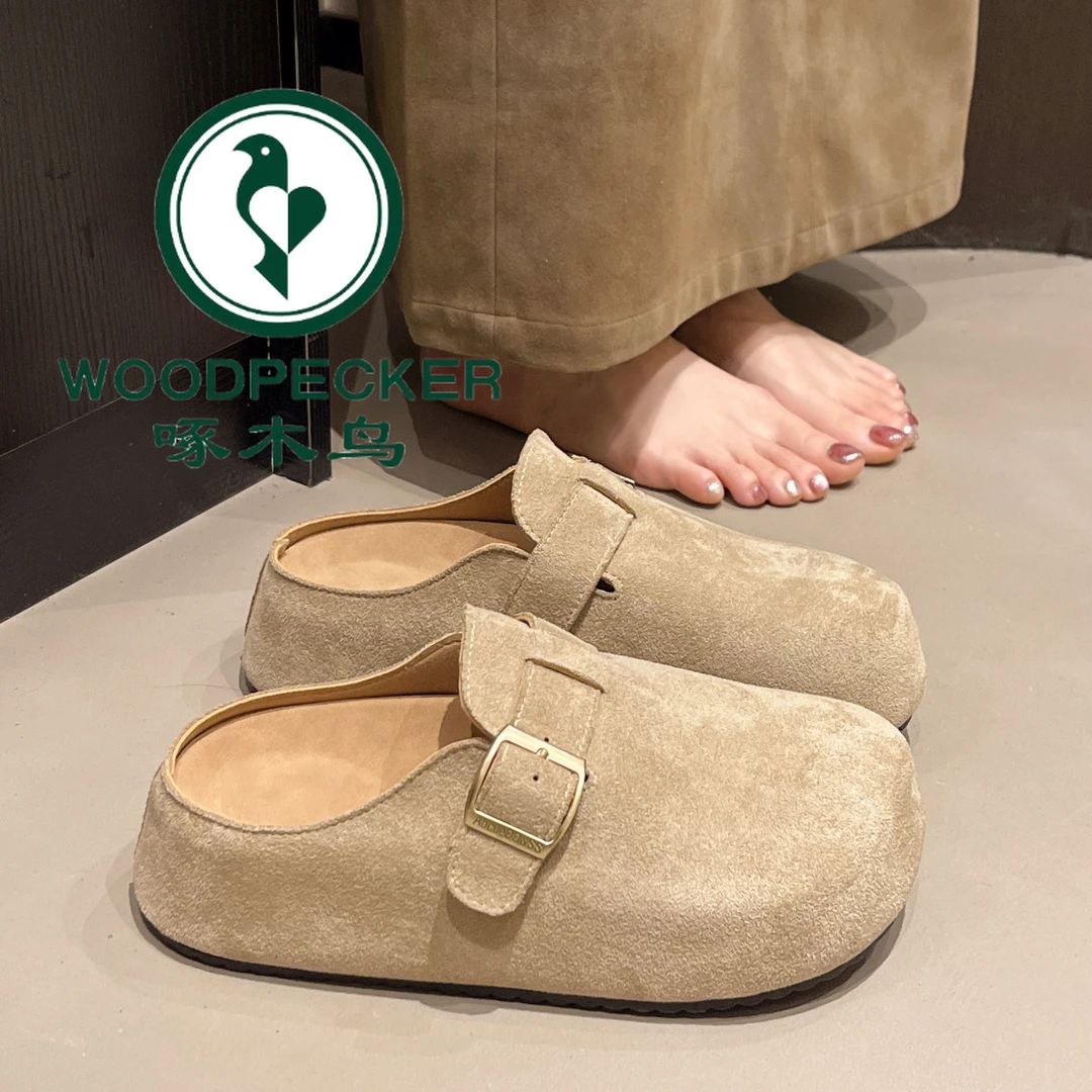 啄木鸟厚底内增高勃肯鞋女2025秋季新款小个子懒人包头半拖鞋外穿