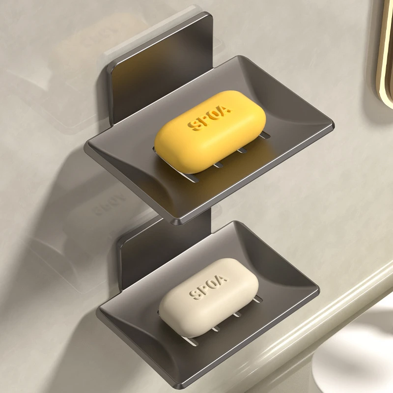 免打孔方肥皂盒太空铝壁挂式防锈沥水皂碟卫生间置物架多层加厚