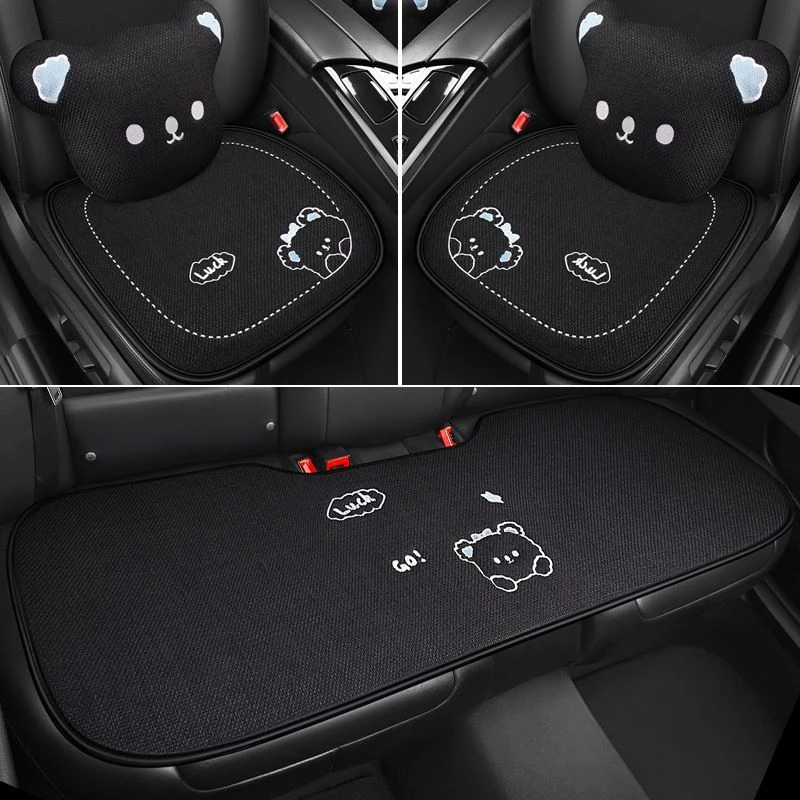 汽车坐垫四季通用ins夏季单片座椅垫子菱形格女亚麻凉垫后排套装