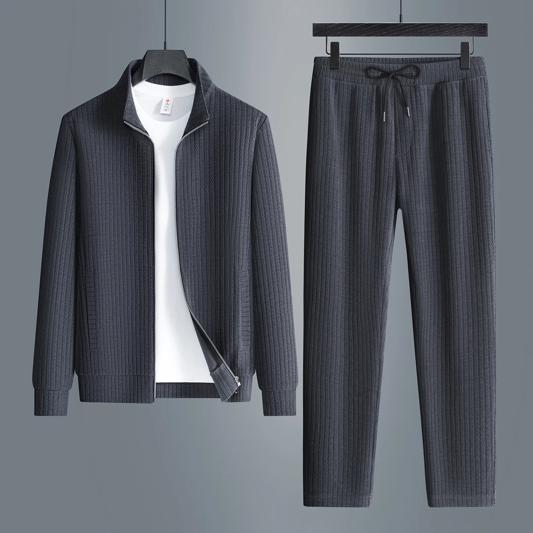运动套装男士2025秋冬季新款百搭休闲中年户外立领夹克长裤两件套