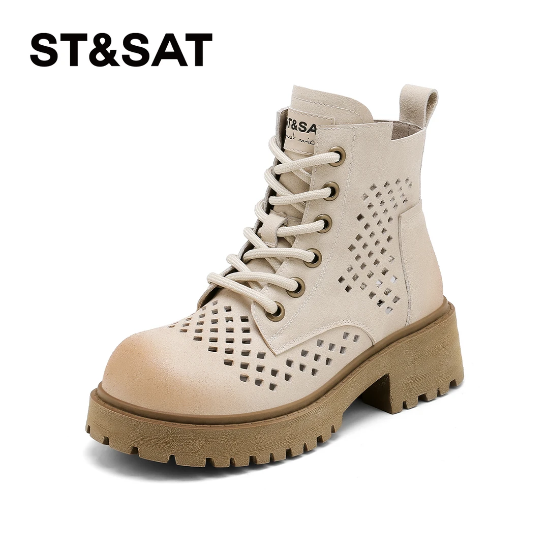 St&Sat/星期六短靴2025夏季镂空薄款透气增高英伦马丁靴女鞋凉靴