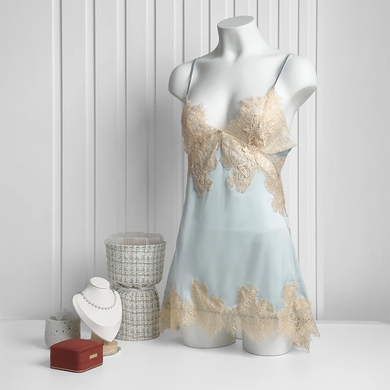 【杜想空间】性感甜美V领透气印花女通用睡裙宫廷女士露背家居服