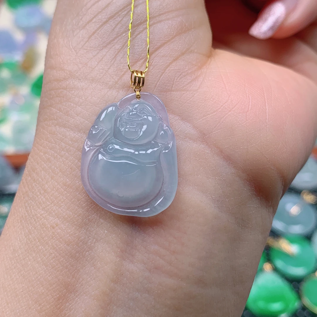 缅甸天然A货翡翠，冰润佛公 编号245/414尺寸22.7-18-4.1