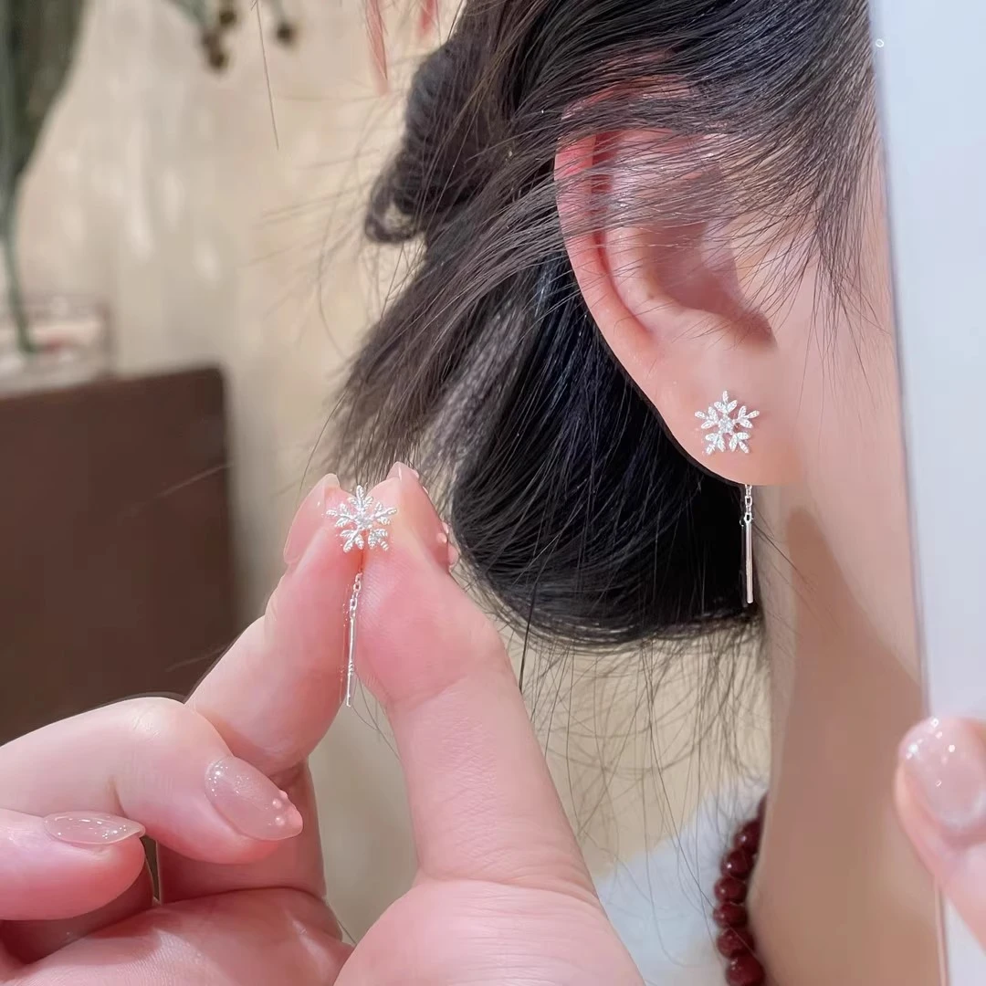 925银耳饰 雪花耳线精致简约气质养耳洞轻奢小众设计感潮耳饰