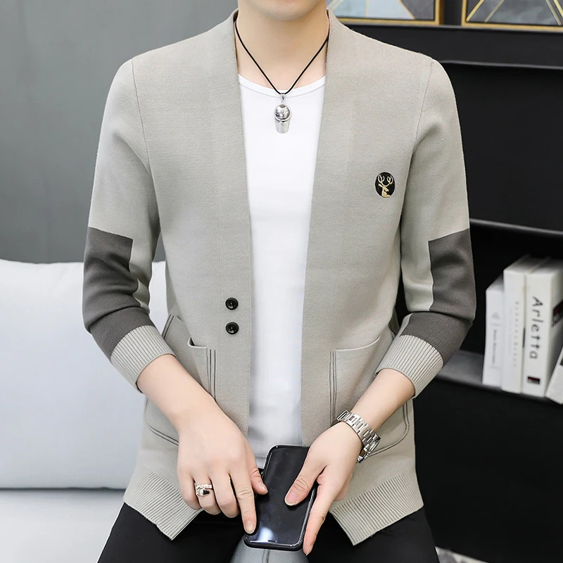 LEROLEHAR秋季新款针织开衫男士无领薄款毛衣外套男装潮流休闲款