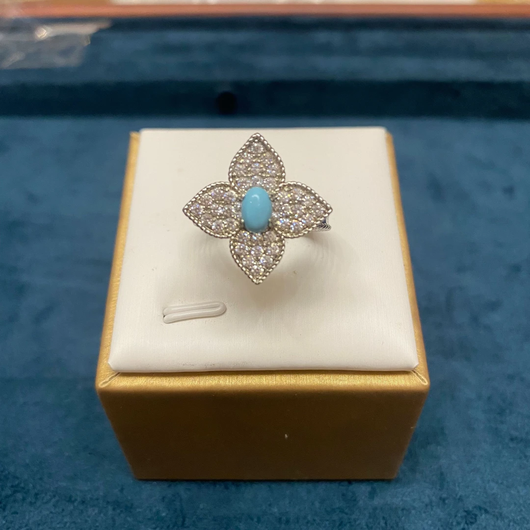 合金合成锆石戒指 镀K金 四叶蓝眼戒指 ZF-D359