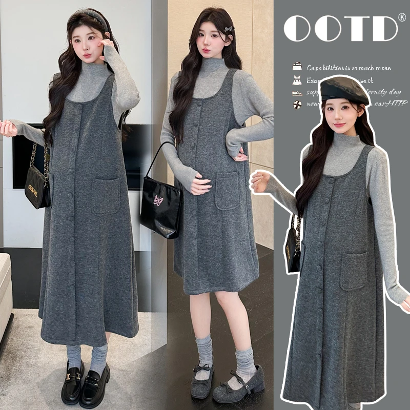 孕妇套装2025新款秋冬毛呢孕妇背心裙两件套休闲时尚外穿加厚大码