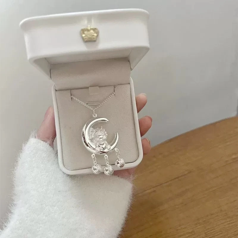吊坠足银 足银999月上龙平安锁项链龙宝宝长命锁吊坠本命年-126