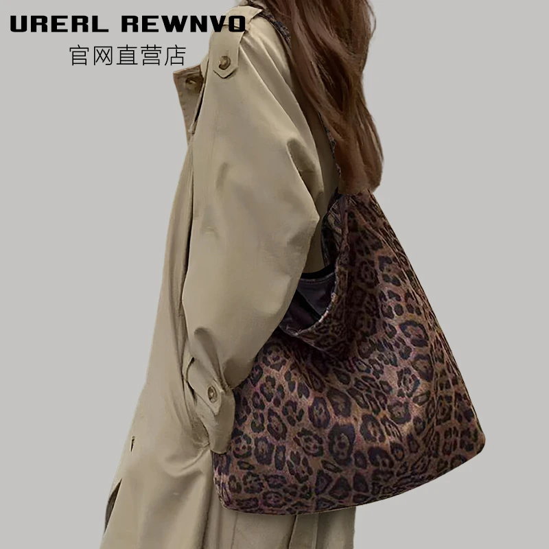 URERL REWNVO豹纹绒布托特包女2025新款通勤大容量单肩帆布托特包