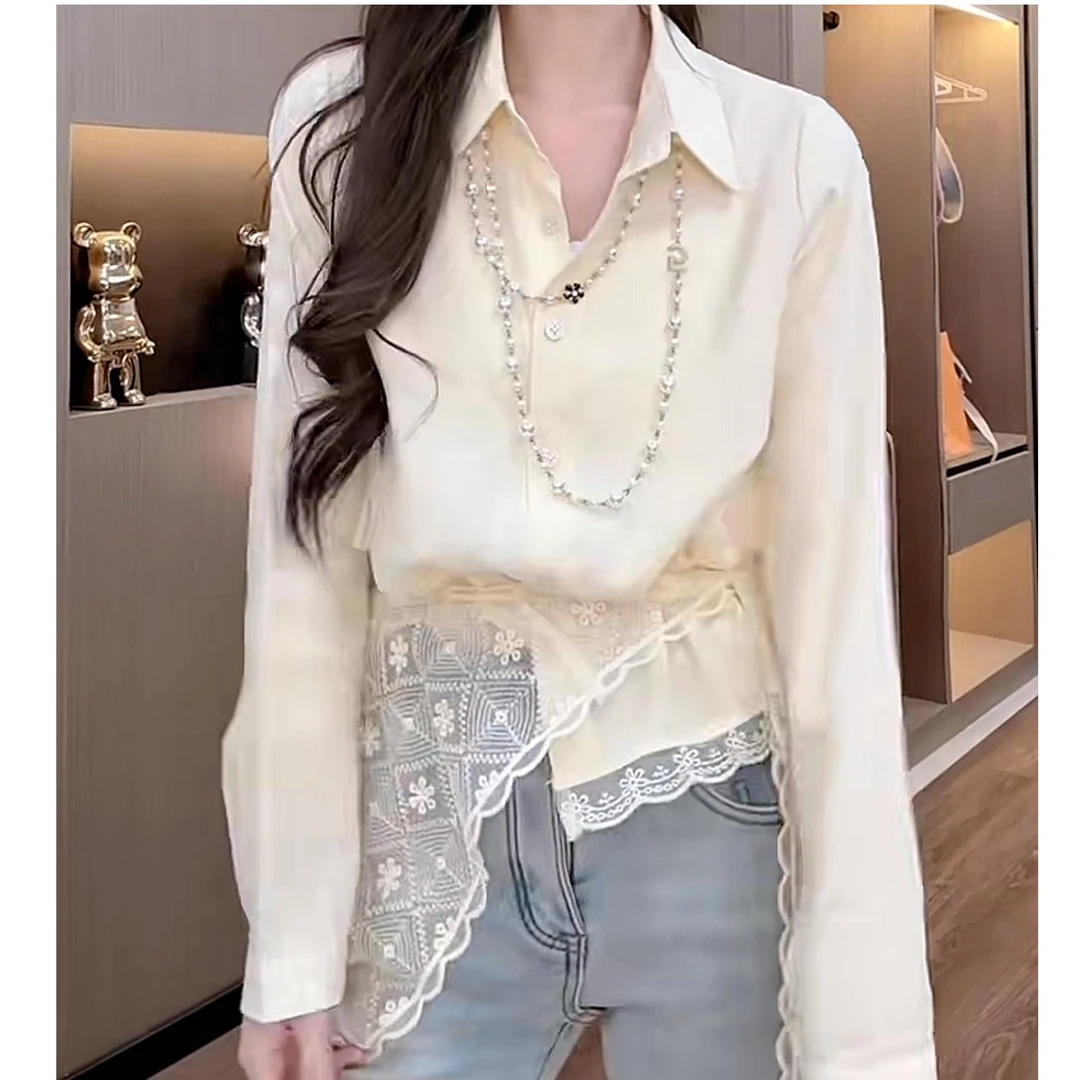 蕾丝衬衫+披肩2025春季新款时尚设计感秀气减龄休闲长袖衬衣上衣