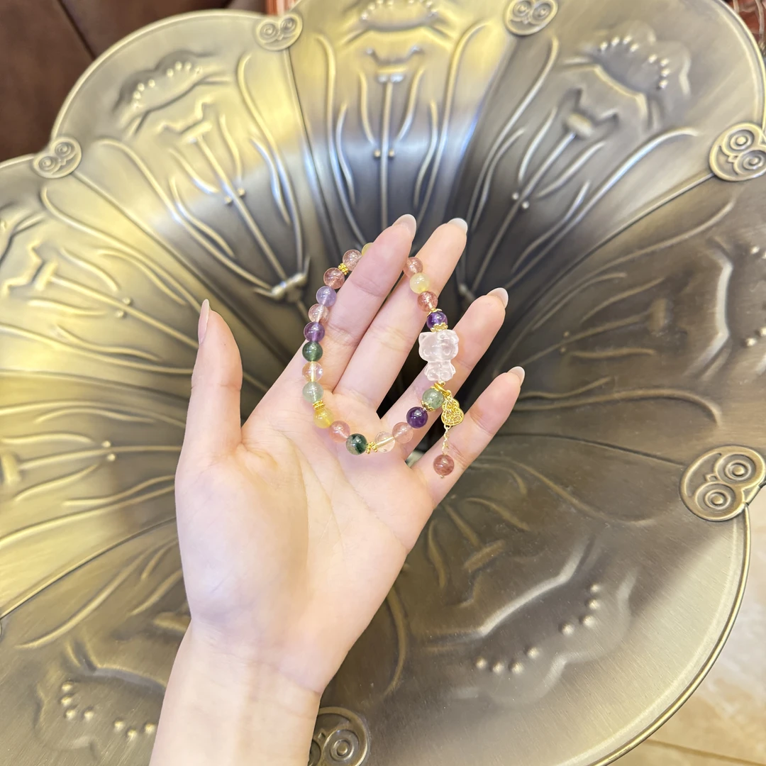 源源手作*粉晶kitty多宝手串