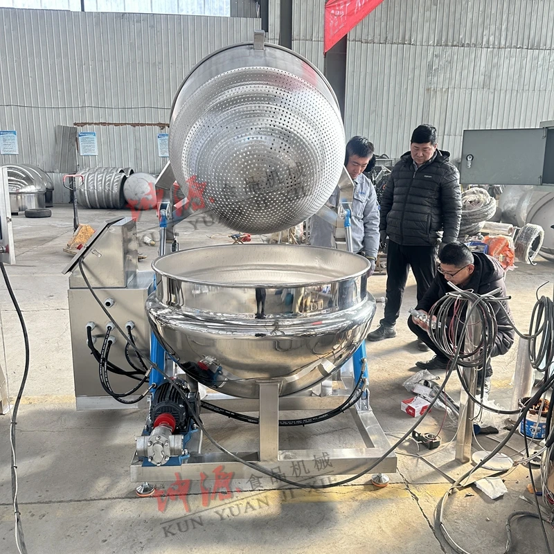 鸭货自动翻筐卤煮锅方形圆形自动肉制品血水焯水锅蒸汽卤肉夹层锅