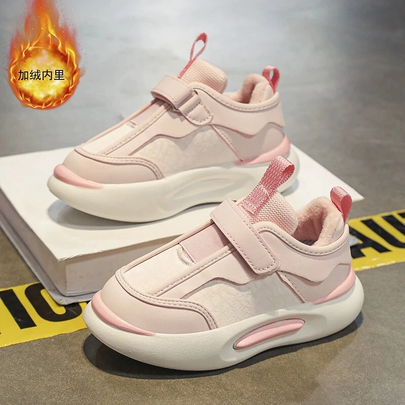ABC新款加绒鞋带儿童跑步鞋秋冬女童运动板鞋女孩无二棉鞋小学生