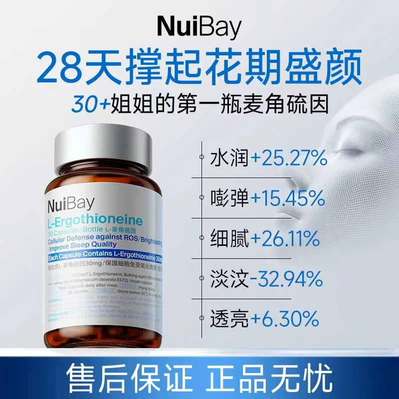 【笑笑专属】NuiBay麦角硫因30mg透光瓶2瓶K衰反重力胶囊
