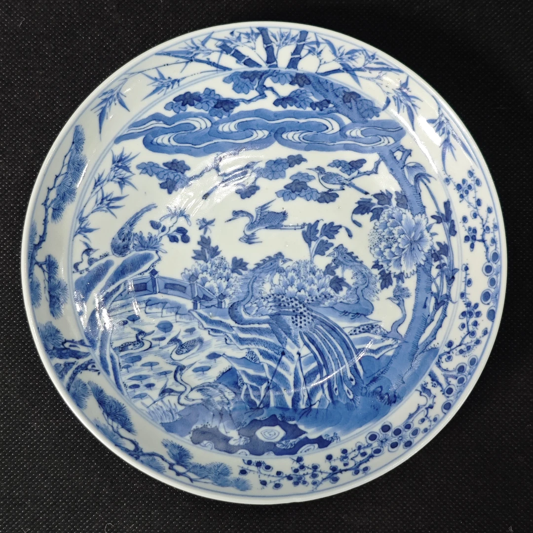【官】清 光绪青花百鸟朝凤盘GH