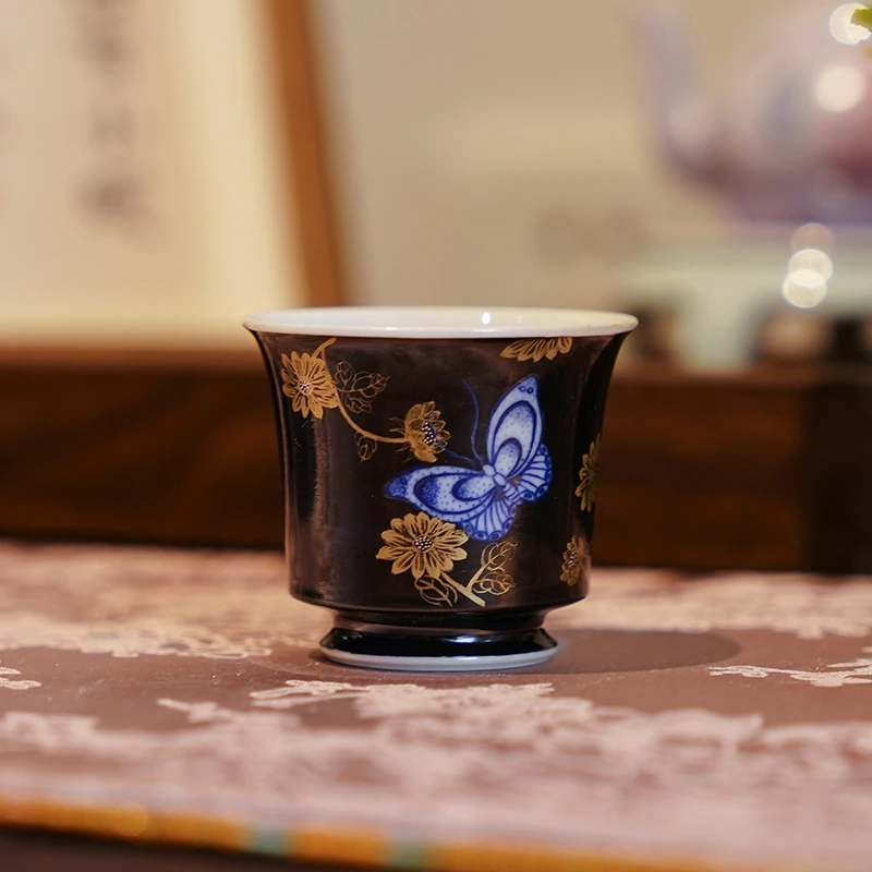 【伴斤茶舍】灵玺贡坊黑地蓝蝴蝶杯