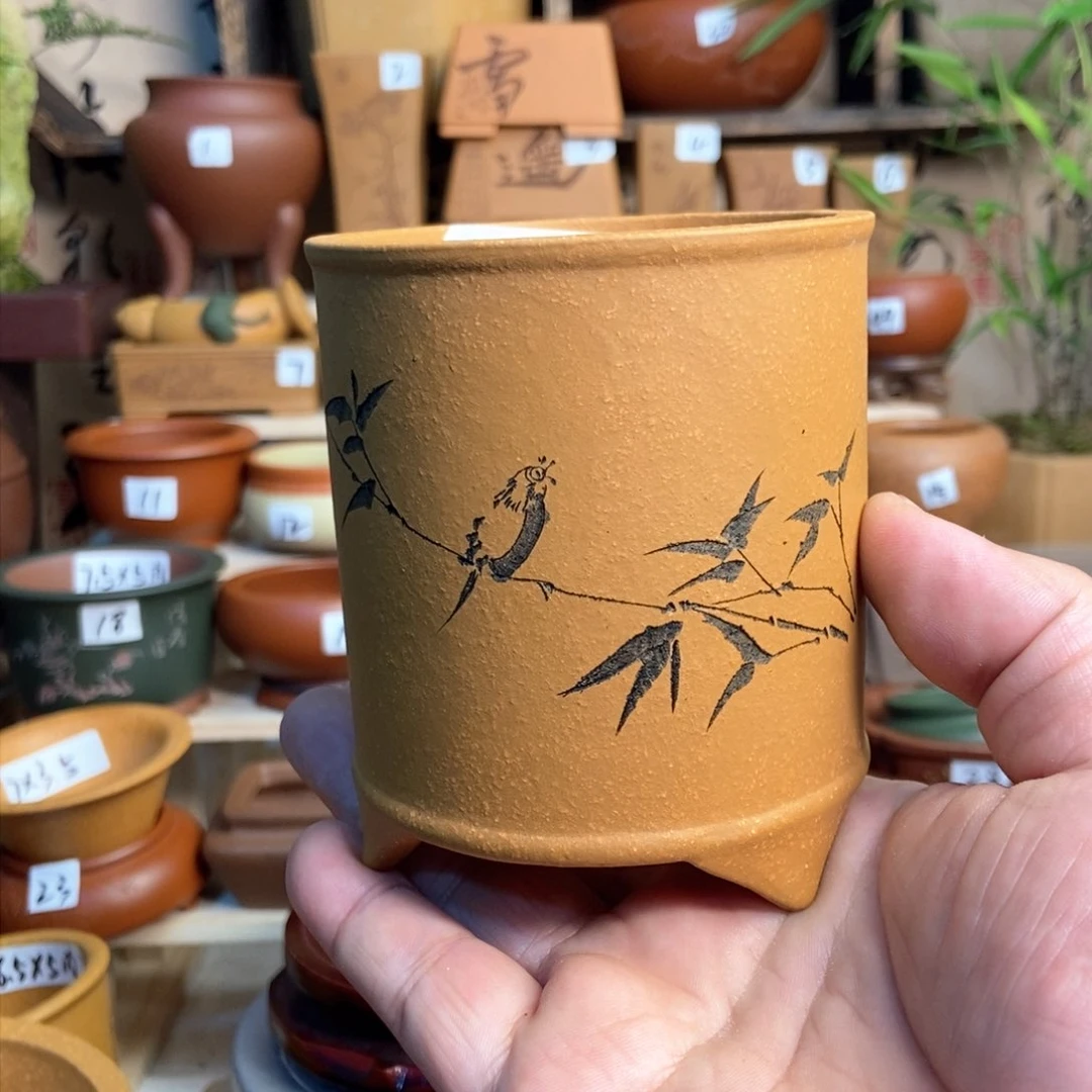 紫砂花盆长青，内口经尺寸7.5×8